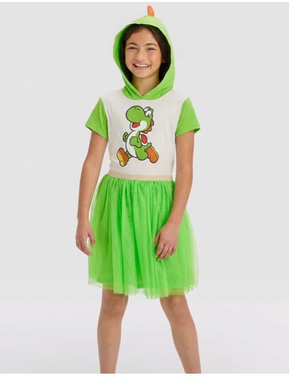 Nintendo Super Mario Yoshi Girls Hooded Tutu Dress Green White
